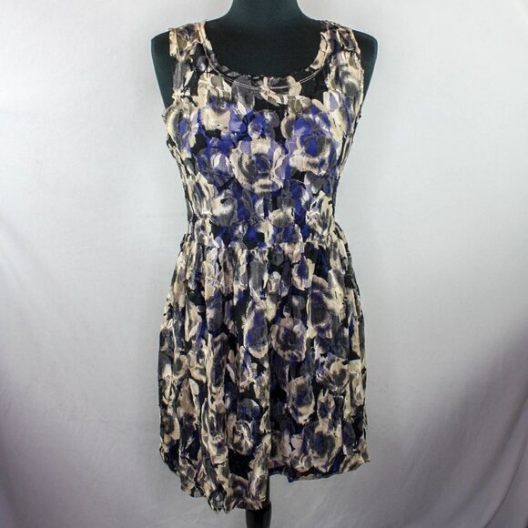 Pins And Needles Mini Dress Sleeveless Raw Edge Floral Net Overlay Purpl… - Picture 1 of 5